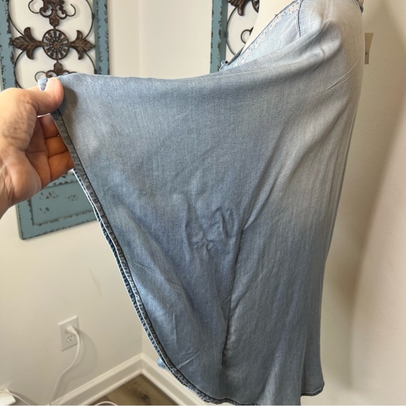 EST. 1945 Denim Embroidered Neckline Top, Tassel Tie Front - Picture 7 of 10